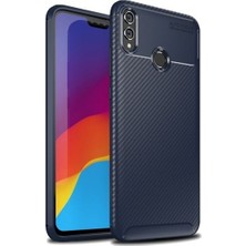 Tekno Grup Huawei Honor 8X Kılıf Karbon Desenli Lux Negro Silikon + Cam Ekran Koruyucu Lacivert