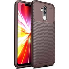 Tekno Grup Huawei Mate 20 Lite Kılıf Karbon Desenli Lux Negro Silikon + Tam Kaplayan 6D Nano Ekran Koruyucu Kahverengi