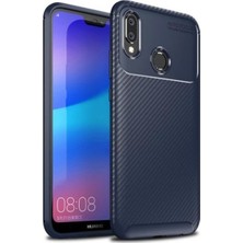 Tekno Grup Huawei P20 Lite Kılıf Karbon Desenli Lux Negro Silikon + Tam Kaplayan 6D Nano Ekran Koruyucu Lacivert