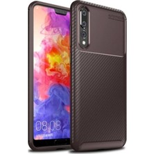 Tekno Grup Huawei P20 Pro Kılıf Karbon Desenli Lux Negro Silikon + Tam Kaplayan 6D Nano Ekran Koruyucu Kahverengi