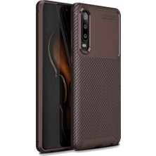 Tekno Grup Huawei P30 Kılıf Karbon Desenli Lux Negro Silikon + Nano Ekran Koruyucu Kahverengi