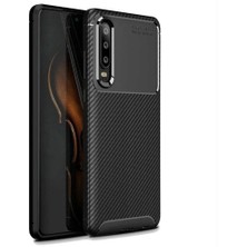 Tekno Grup Huawei P30 Kılıf Karbon Desenli Lux Negro Silikon + Tam Kaplayan 6D Nano Ekran Koruyucu Siyah