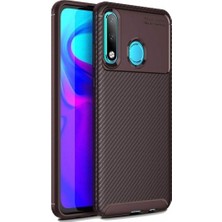 Tekno Grup Huawei P30 Lite Kılıf Karbon Desenli Lux Negro Silikon + Tam Kaplayan 6D Nano Ekran Koruyucu Kahverengi