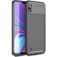 Tekno Grup Samsung Galaxy A10 Kılıf Karbon Desenli Lux Negro Silikon + Tam Kaplayan 6D Nano Ekran Koruyucu Siyah