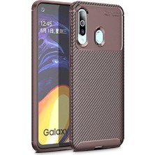 Tekno Grup Samsung Galaxy A20s Kılıf Karbon Desenli Lux Negro Silikon + Tam Kaplayan 6D Nano Ekran Koruyucu Kahverengi