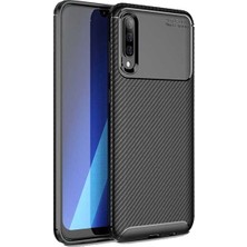 Tekno Grup Samsung Galaxy A50 Kılıf Karbon Desenli Lux Negro Silikon + Tam Kaplayan Cam Ekran Koruyucu Siyah