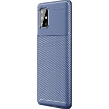 Tekno Grup Samsung Galaxy A51 Kılıf Karbon Desenli Lux Negro Silikon + Cam Ekran Koruyucu Lacivert