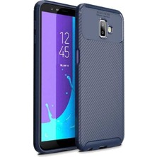 Tekno Grup Samsung Galaxy J6 Plus Kılıf Karbon Desenli Lux Negro Silikon + Nano Ekran Koruyucu Lacivert