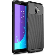 Tekno Grup Samsung Galaxy J6 Plus Kılıf Karbon Desenli Lux Negro Silikon + Tam Kaplayan 6D Nano Ekran Koruyucu Siyah