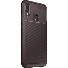 Tekno Grup Samsung Galaxy M20 Kılıf Karbon Desenli Lux Negro Silikon + Cam Ekran Koruyucu Kahverengi