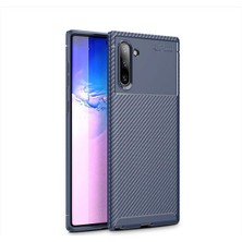 Tekno Grup Samsung Galaxy Note 10 Kılıf Karbon Desenli Lux Negro Silikon + Tam Kaplayan 6D Nano Ekran Koruyucu Lacivert