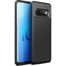 Tekno Grup Samsung Galaxy S10 Kılıf Karbon Desenli Lux Negro Silikon + Tam Kaplayan 3D Cam Ekran Koruyucu Siyah