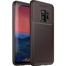 Tekno Grup Samsung Galaxy S9 Kılıf Karbon Desenli Lux Negro Silikon + Tam Kaplayan 6D Nano Ekran Koruyucu Kahverengi