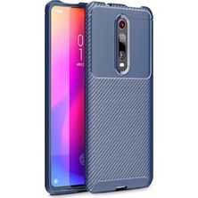 Tekno Grup Xiaomi Mi 9T Kılıf Karbon Desenli Lux Negro Silikon + Tam Kaplayan Cam Ekran Koruyucu Lacivert