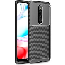 Tekno Grup Xiaomi Redmi 8 Kılıf Karbon Desenli Lux Negro Silikon + Cam Ekran Koruyucu Siyah