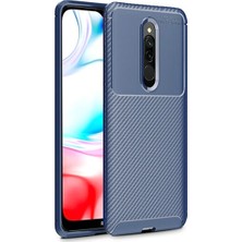 Tekno Grup Xiaomi Redmi 8 Kılıf Karbon Desenli Lux Negro Silikon + Tam Kaplayan Cam Ekran Koruyucu Lacivert