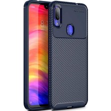 Tekno Grup Xiaomi Redmi Note 7 Kılıf Karbon Desenli Lux Negro Silikon + Cam Ekran Koruyucu Lacivert