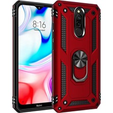 Tekno Grup Xiaomi Redmi 8 Kılıf Çift Katmanlı Yüzüklü Manyetik Vega Kapak - Kırmızı