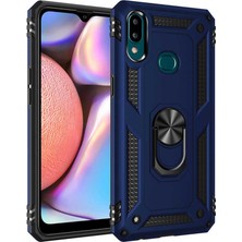 Tekno Grup Samsung Galaxy A10s Kılıf Çift Katmanlı Yüzüklü Manyetik Vega Kapak - Lacivert + Cam Ekran Koruyucu