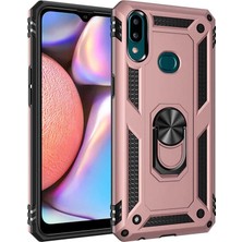 Tekno Grup Samsung Galaxy A10s Kılıf Çift Katmanlı Yüzüklü Manyetik Vega Kapak - Rose + Tam Kaplayan 6D Nano Ekran Koruyucu