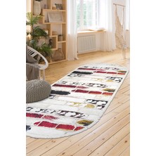 Dijidekor Kaymaz Taban Dijital Oval Halı Salon Banyo Oda Koridor Mutfak Halısı TGl-01 Beyaz 80 x 50 cm