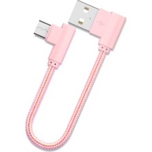 Ally Micro USB Eğik Başlı Halat USB Kablo 20 cm Kısa Kablo AL-26933 - Pembe