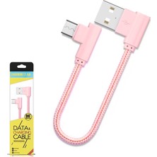 Ally Micro USB Eğik Başlı Halat USB Kablo 20 cm Kısa Kablo AL-26933 - Pembe