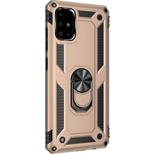 Case Street Samsung Galaxy A71 Kılıf Vega Standlı Yüzüklü Mıknatıslı + Nano Glass Gold
