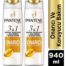Pantene 3'ü 1 Arada Şampuan + Krem + Bakım Kürü Onarıcı Koruyucu 470 ml x 2