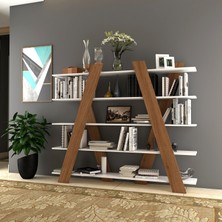 Tocco 1010 Aleyna 5 Raflı Dekoratif Meşe-Beyaz Kitaplık-BEYAZ