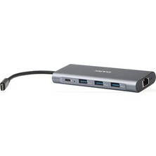 Dark USB 3.1 Type-C 9in1 Ethernet/HDMI/TF SD Kart Okuyucu/USB 3.0/Kulaklık Çoklayıcı Dönüştürücü Çevirici HUB (DK-AC-U31X36)