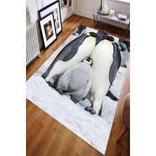 Resmiro Kaymaz Taban Yıkanabilir Penguen Ailesi Tasarımlı Dijital Baskılı Halı
