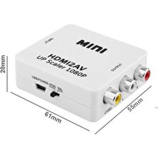 Gplus HDMI To Av Mini Switch Full Hd HDMI Rca Composit Görüntü Çevirici Dönüştürücü - Beyaz