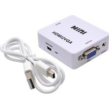 Gplus HDMI To VGA Mini Switch Full Hd HDMI VGA Görüntü Çevirici Dönüştürücü HDMI2VGA - Beyaz