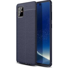 Coverzone Samsung Galaxy A81 Kılıf Niss Silikon Deri Görünümlü Niss Lacivert