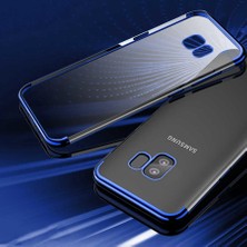 Tekno Grup Samsung Galaxy A6 Plus 2018 Kılıf Dört Köşe Renkli Şeffaf Lazer Silikon - Mavi