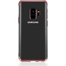 Tekno Grup Samsung Galaxy A6 Plus 2018 Kılıf Dört Köşe Renkli Şeffaf Lazer Silikon - Rose + Cam Ekran Koruyucu