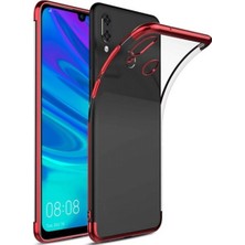 Tekno Grup Samsung Galaxy A20/A30 Kılıf Dört Köşe Renkli Şeffaf Lazer Silikon - Kırmızı + Cam Ekran Koruyucu