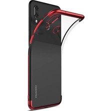 Tekno Grup Huawei P Smart 2019 Kılıf Dört Köşe Renkli Şeffaf Lazer Silikon - Kırmızı