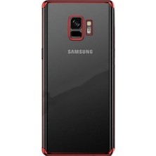 Tekno Grup Samsung Galaxy A8 2018 Kılıf Dört Köşe Renkli Şeffaf Lazer Silikon - Kırmızı + Cam Ekran Koruyucu