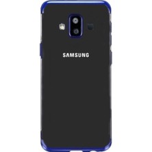 Tekno Grup Samsung Galaxy J7 Duo Kılıf Dört Köşe Renkli Şeffaf Lazer Silikon - Mavi + Cam Ekran Koruyucu