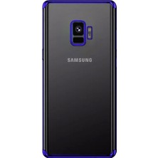 Tekno Grup Samsung Galaxy S9 Kılıf Dört Köşe Renkli Şeffaf Lazer Silikon - Mavi + Tam Kaplayan 3D Cam Ekran Koruyucu