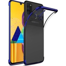 Tekno Grup Samsung Galaxy M30s Kılıf Dört Köşe Renkli Şeffaf Lazer Silikon - Mavi + Cam Ekran Koruyucu