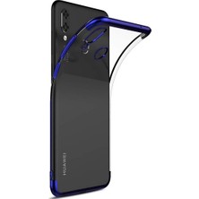 Tekno Grup Huawei P Smart 2019 Kılıf Dört Köşe Renkli Şeffaf Lazer Silikon - Mavi + Nano Ekran Koruyucu