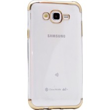 Tekno Grup Samsung Galaxy J7 Kılıf Dört Köşe Renkli Şeffaf Lazer Silikon - Gold + Nano Ekran Koruyucu