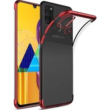 Tekno Grup Samsung Galaxy M30s Kılıf Dört Köşe Renkli Şeffaf Lazer Silikon - Kırmızı + Tam Kaplayan 6D Nano Ekran Koruyucu