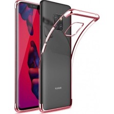 Tekno Grup Huawei Mate 20 Pro Kılıf Dört Köşe Renkli Şeffaf Lazer Silikon - Rose + 360 Full Body Ekran Koruyucu