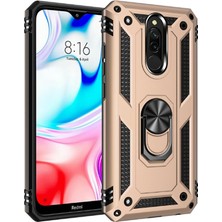 Tekno grup Xiaomi Redmi 8A Kılıf Çift Katmanlı Yüzüklü Manyetik Vega Kapak Gold + Cam Ekran Koruyucu