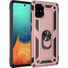 Tekno grup Samsung Galaxy A71 Kılıf Çift Katmanlı Yüzüklü Manyetik Vega Kapak Rose + Cam Ekran Koruyucu