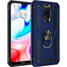 Tekno grup Xiaomi Redmi 8A Kılıf Çift Katmanlı Yüzüklü Manyetik Vega Kapak Lacivert + Tam Kaplayan 5D Cam Ekran Koruyucu